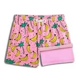 BRISIRA - Traje de baño para niños, con forro de compresión, elástico, traje de baño para niños, jóvenes, adolescentes, secado rápido, Plátano rosa y árbol, 3 Años