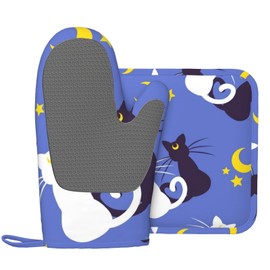 Oven Mitts and Pot Holders Set Heat Resistant Non-Slip Silicone Oven Mittens with Oven Gloves and Hot Pads Potholders for BBQ Kitchen Baking Cooking, Quilted Liner