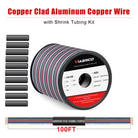 VIABRICO 100ft RGBW LED Extension Cable 22 Gauge 5Pin 12V DC Electrical Wire 5 Colors 22AWG Wires with 10PCS shrinkable Tubes for RGBW 3528 5050 Led Strip Copper Clad Aluminum Copper Wire