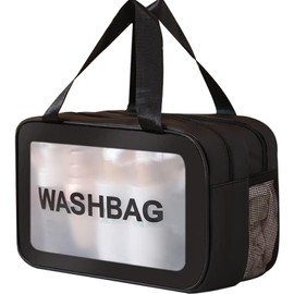 Q-WOOFF Cosmetic bag, toiletry bag for men, dry and wet separation, portable waterproof toiletry bag, make-up bag with large capacity, storage bag (black, M)