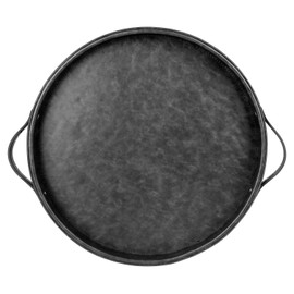 HofferRuffer Top Nocth PU Leather Round Serving Tray, Decorative Serving Tray with Handles, Coffee Tray, Ottoman Tray for Home Or Office, Diameter 14.6-inch (Dark Grey)