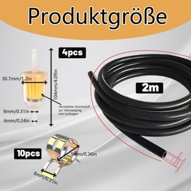 Benzinschlauch, Schlauchschellen, Motorrad Benzinfilter Kit Inkl 2m Benzinschlauch, 10 Schlauchschellen und 4 Stück 6mm Benzinfilter, für Auto Motorrad RasenmäHer Roller