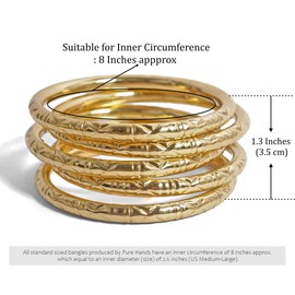 Sine qua non Reina - Handmade Set of 5 Slim Chunky Brass Pipe Bangles in Embossed Abstract Designed for Women.