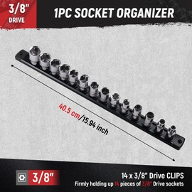 ALOANES Magnetic Socket Organizer, 3/8-Inch Drive Aluminum Socket Holder Socket Tray, Heavy Duty Socket Rail Organizer for Tool Box Drawer, 360°Swivel Clips Socket Rack 3/8-Inch x 14 Clips (Black)