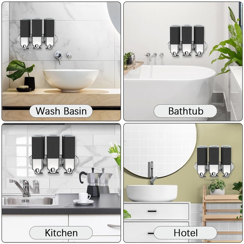 No-Drill 3 Pack 500ml Wall Mounted Soap Dispenser for Bathroom