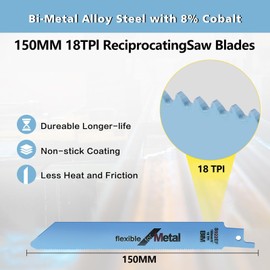 Reciprocating Saw Blades, 20 Pieces 150 mm Replacement Saw Blade Set Made of Bi-Metal with Cobalt, 18TPI Saw Blade Reciprocating Saw for Cutting Metal, Wood with Nails, Wood, Plastic for Quick and