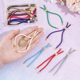 UNICRAFTALE 15Pcs 15 Colors Nylon Cord Chain Slider Bracelets Leather Chain Adjustable Bracelet with Brass Findings Tree of Life Charms Bracelet Chains for Jewelry Making Accessories