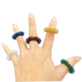 Gatuida 15pcs Spiky Acupressure Finger Rings Sensory Fidget Toy for Stress Relief and Focus for Boy Girl and Adults Red Blue Green Gold and Silver