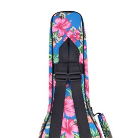 CLOUDMUSIC Ukulele Case Gig Bag Padded Backpack For Concert 23" Inch(Concert, Hawaii Hibiscus and Palm In Light Blue)