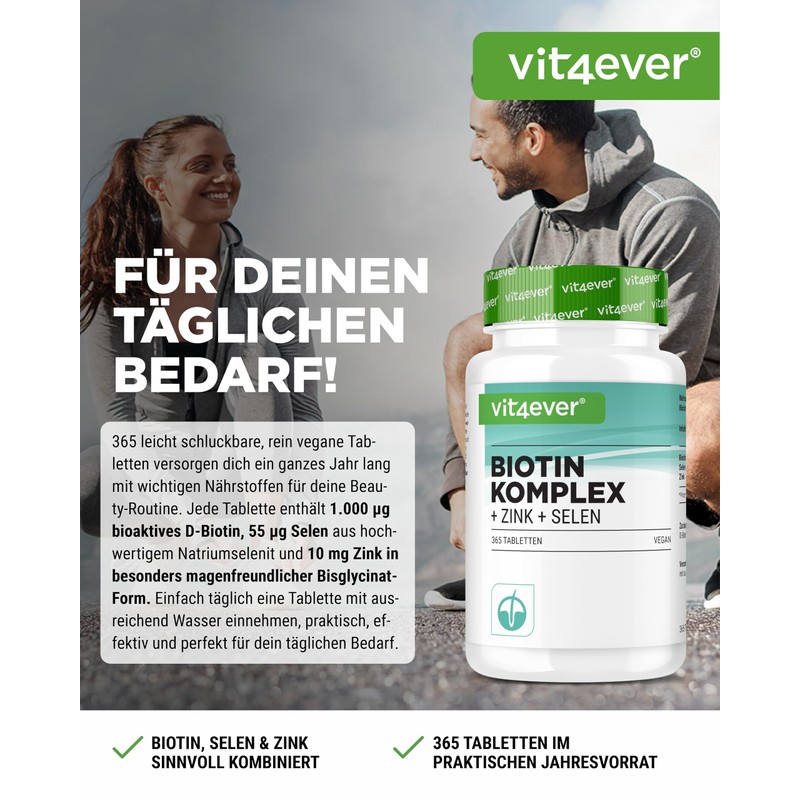 vit4ever Biotin Complex - 365 Tablets - with Selenium &