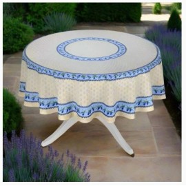 LE CLUNY, MONACO, CREAM, FRENCH PROVENCE COATED COTTON TABLECLOTH, 70" ROUND
