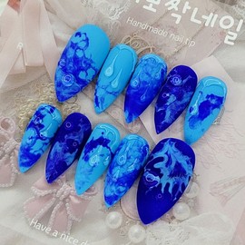 Aqua Matte Handmade Nail Tips - Water Drops / 아쿠아 무광 수제네일팁 - 물방울