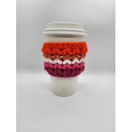 Little Fox Nerdy Knits Lesbian Pride Crochet Coffee Cup Cozy Sleeve - EcoFriendly & Reusable, Made for cold or hot drinks | 16 or 20 oz Tapered Cups