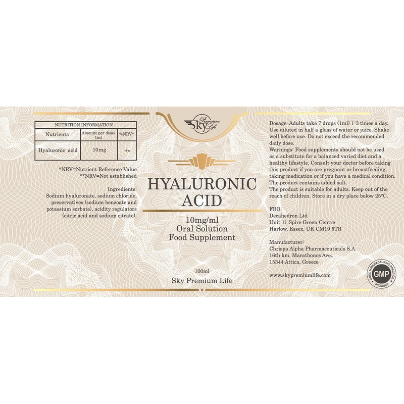 Sky Premium Life Hyaluronic Acid Food Supplement 10mg/ml - 100ml