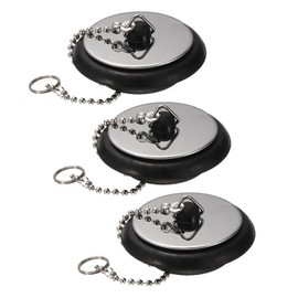uxcell 3Pcs Drain Stoppers, Rubber Steel Bathtub Stopper Sink Plugs Caps with Hanging Ring and 15.7" Bead Chains for Bathtub Kitchen Bathroom (Black - 1.6" to 2.35")