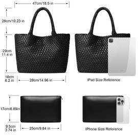 DSGUTWO Large Woven Tote Bag for Women Vegan Leather Braided Handbag, and Purses, Top Handle Shoulder Bags, Black, X-Large