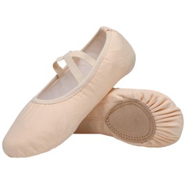 Scarpe Danza Classica Tela Scarpette Ballo Mezze Punta Suola Spezzata Ginnastica Ballo per Bambini Ragazze Donna Adulto Beige 36