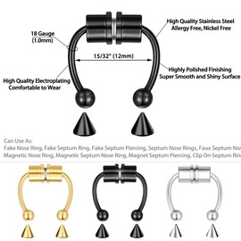 VELCARE 18 Pcs Nose Rings Hoops Fake Nose Ring Piercing for Women Men Double Hoop Nose Ring Magnet Magnetic Septum Nose Rings Piercing Cartilage Earring Fake Septum