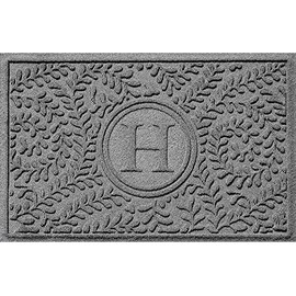 Bungalow Flooring Monogrammed Waterhog Door Mat, 2' x 3', Made in USA, Customizable Decorative Floor Covering, Skid Resistant, Indoor/Outdoor, Water-Trapping, Boxwood Collection, Medium Grey