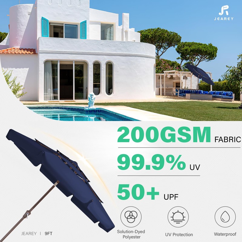 JEAREY 9 ft 3 Tier Outdoor Patio Umbrella with Push