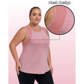 MTICFMY Plus Size Workout Tank Tops for Women, Summer Gym Long Sleeveless Shirts Loose Fit, Red Running Yoga Tunic Activewear with Mesh 2X