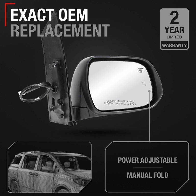 T1A Passenger Mirror for Toyota Sienna - Power, Heated, Blind