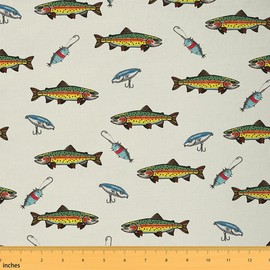 Feelyou Pike Fish Fabric by The Yard Kids 1 Yard Bass Big Fish Upholstery Fabric for Chairs Fishing and Hunting Ative Waterproof Outdoor Fabric Fisherman Fish Man Reupholstery Fabric Decor Swordfish