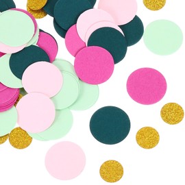 sourcing map 100Pcs Round Confetti Glitter Confetti Table Confetti Decor for Party Wedding Festival Decorations,1x1Inch,Fluorescent Pink, Light Pink, Light Green, Olive Green, Gold