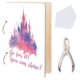 SUPERDANT Watercolor Castal Greeting Card Organizer Inspirational Text Greeting Card Binder Wooden Cards Keeper Binder 2-Rings Post Cards Album for Birthday Wedding Holiday with Punch and 20 Pockets