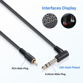 SinLoon RCA to 6.35mm Stereo Audio Cable 2 Pack 0.3m Gold Plated PVC Jacket RCA to 6.35mm Stereo Audio Cable for Amplifier Mixer DJ Equipment (R M to TRS M)