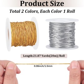 CABODYALS 21.87 Yards 1MM Gold and Silver Metallic Elastic Twine Round Cord Thread Rope Christmas Ornament String for Sewing Making Bracelet Beading Hang Tags Decor Gift Box Wrapping DIY Craft Supply