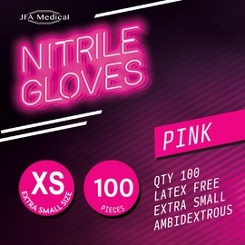 JFA Medical Extra Small Size Disposable Powder Free Pink Nitrile Gloves - Box of 100