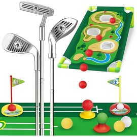 Toddler Golf Set, Golf Clubs Length Adjustable with Mat & Golf Cornhole, Upgraded Kids Golf Clubs with 8 Balls, Indoor & Outdoor Sports Toys Birthday Gifts for 3 4 5 6 Years Old Boys Girls
