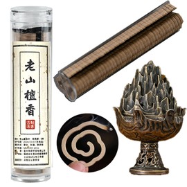 AMASSIVEROCK Sandalwood Coils Incense (42 PCS) Incense Coil, and Brass Incense Holder, Natural Chinese Incense Coils Spiral Design for Long-Lasting Fragrance