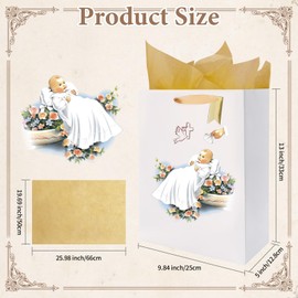 Rotel White Gift Bag Holy Spirit Design with Tissue Paper for Baby Boy and Girl Baptisms,Christenings,Baby Shower,First Communions Dedication Gifts for Religious Catholic Occasion- 10" x 5" x 13"