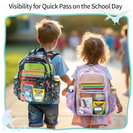 BrainyBees Clear Backpack for Boys 3 in 1 Set – 15 Inch Transparent Bookbag with Clear Lunch Bag & Pencil Case, Black Dinosaur