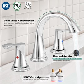 PARLOS Widespread 2 Handles Bathroom Sink Faucet with Metal Pop Up Sink Drain and cUPC Faucet Supply Lines, Chrome, Demeter 1364701