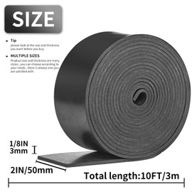 Solid Neoprene Rubber Sheet 50mm(W) x3mm(T) x3m(L) Neoprene Rubber Strips Solid Rubber Rolls for DIY Gaskets, Crafts, Pads, Flooring Protection, Supports, Leveling, Anti-Vibration, Anti-Slip