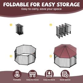 Large Dog Kennel Outside with Roof, Outdoor Dog Kennel with Metal Gate, Heavy Duty Hexagonal Dog Kennel with Lock for OuLarge Dog Kennel Outside with Roof, Outdoor Dog Ketdoor Backyard (4.9x4.9x3.6FT)