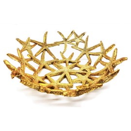 Mazeology 11” Diameter Cast Resin Decorative Shiny Gold Starfish Centerpiece Bowl