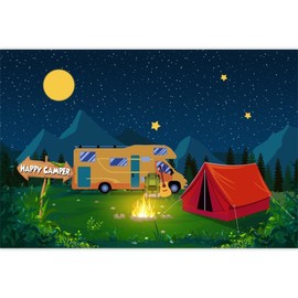 Yeele Forest Camping Backdrop Mountain RV Campfire Tent Camping Party Decorations Background Night Starry Sky Camper Outdoor Travel Adventure Party Camp Birthday Baby Shower Banner Photo Booth 7x5ft