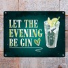 Gin Metal Sign with Alcohol Motif and Saying: Let the