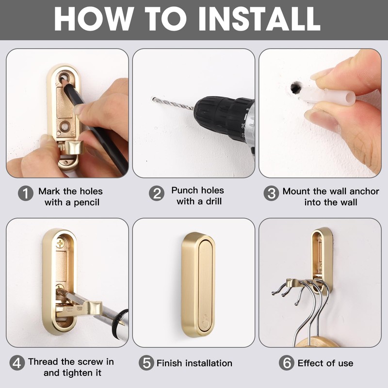 Dntorx Folding Wall Hooks, 4 Pcs Foldable Gold Coat Hooks