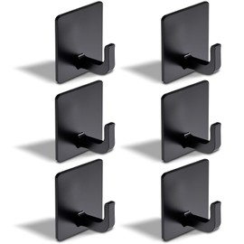 VEIUSHNI （6pcs） Towel Hooks for Bathroom - Wall Mounted Robe/Coat Hooks, Black Square Closet Organizer for Bedroom, Kitchen Cabinet, Holds Robes, Coats, Hats