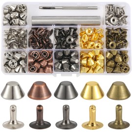 YORANYO 120 Sets 12x7mm Purse Feet for Handbags Barrel Leather Rivets Studs for Clothing Metal Studs and Spikes with Hole Punch and Barrel Rivet Setter for Shoes Bags Belts Dog Collars Leather Craft