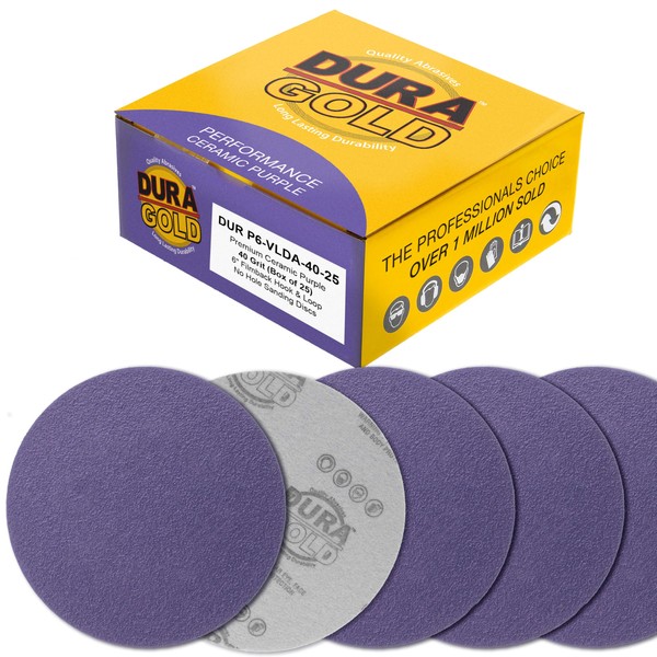 Dura-Gold Premium 40 Grit 6" Purple Film Ceramic Sanding Discs,