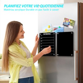 BIROYAL Acrylic Calendar for Refrigerator, Magnetic Weekly Planner, Erasable Weekly Magnetic Acrylic Menu Board, Family Planner, Memo Board, Black