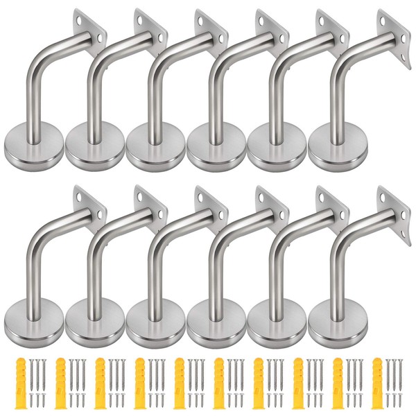 ZOENHOU 12 Pack Stainless Steel Handrail Brackets, Curved Handrail Brackets for Round Rails, Stairway Hardware Railing Brackets Handrail Holders with Mounting Screws for Guardrails Home Decor Malls