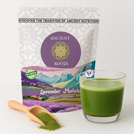 Ancient Roots Matcha de lavanda - Té verde en polvo - Totalmente natural, endulzado con fruta del monje, para rellenar con 10,5 onzas                 