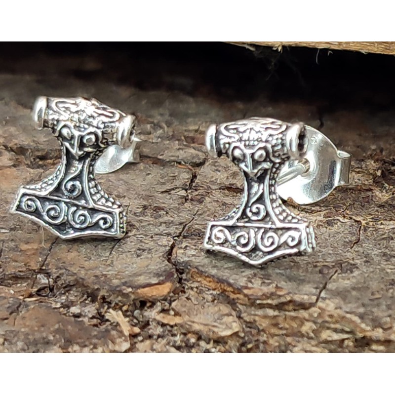 Thor's Hammer Stud Earrings 925 Sterling Silver No. 30, Sterling